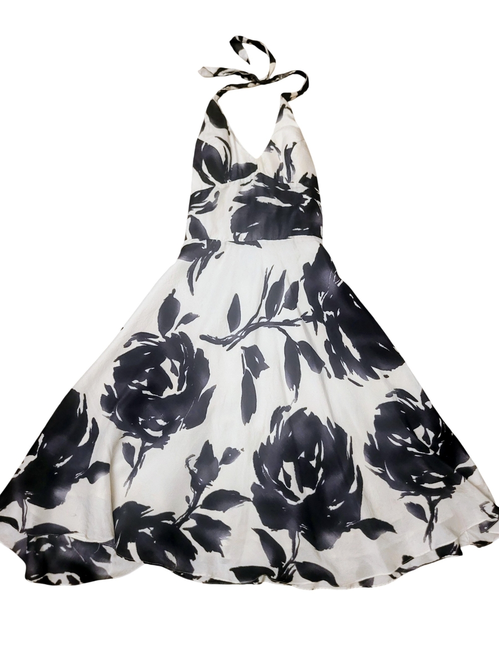 Sue Wong Silk Black and White Floral Corset Halter Dress